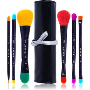SHANY Vegan Makeup Brushes - LUNA - 6 PC Double Sided Travel Make up Brushes with 12 unique Bristles - with Brush storage Pouch - Synthetic