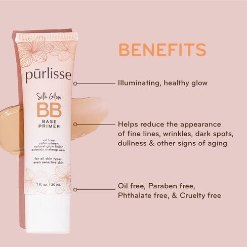 purlisse Silk Glow BB Base Primer: Cruelty-Free & Clean, Paraben & Sulfate-Free, Oil-Free, Illuminating Primer with Calming Chamomile|1oz in Saudi Arabia