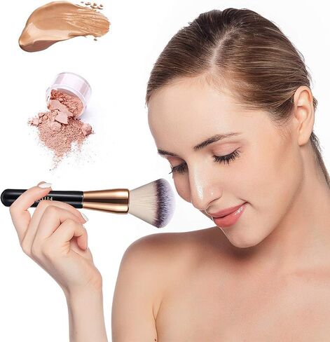 Powder Makeup Brush, FITDON Kabuki Brush for Face Large Coverage Mineral Powder Bronzer Foundation Blending Blush Buffing in Kuwait