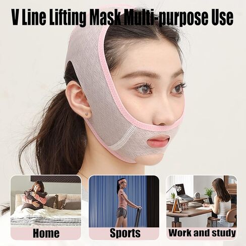 قناع النوم لنحت الوجه من SDMIHAN، قناع رفع خط على شكل حرف V قابل لإعادة الاستخدام، يقلل الذقن المزدوج، قناع وجه للتخسيس على شكل حرف V للوجه وخط الذقن (عبوة واحدة) in Kuwait