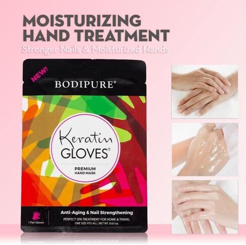 Bodipure Premium Hand Mask Keratin Gloves | Moisturizing Gloves for Dry Hands & Nail-Strengthening & Cuticle Softening | Spa Experience at Home | Chemical Free & For All Skin Types | 1 Pair in Kuwait