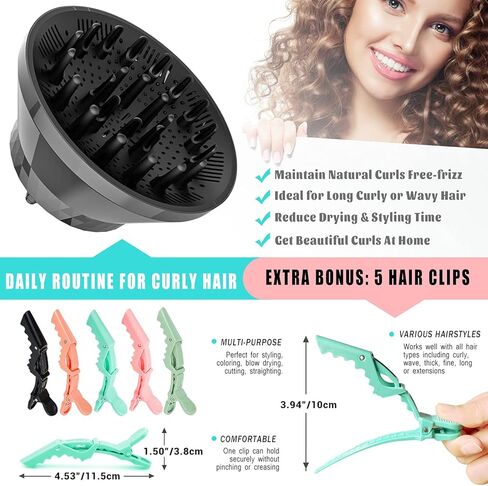 Universal Hair Diffuser, Collapsible Hair Diffuser Attachment for Curly Wavy Natural Hair, Adjustable Hair Dryer Diffuser Attachment, Suitable for Blow Dryer Nozzles from 1.6 inch to 3.1 inch in Saudi Arabia