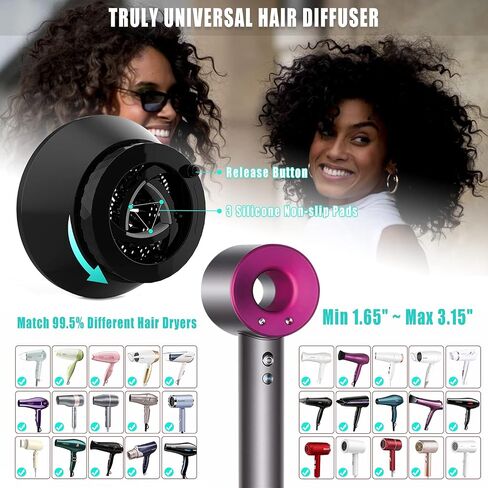 Universal Hair Diffuser, Collapsible Hair Diffuser Attachment for Curly Wavy Natural Hair, Adjustable Hair Dryer Diffuser Attachment, Suitable for Blow Dryer Nozzles from 1.6 inch to 3.1 inch in Saudi Arabia