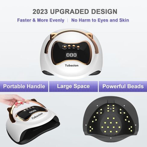Tubasion UV Light للأظافر، أحدث 2023 مصباح LED للأشعة فوق البنفسجية سريع المعالجة بقدرة 120 وات مع 4 شاشة LCD مؤقتة، مستشعر تلقائي، مساحة كبيرة محمولة. ضوء أظافر احترافي لطلاء الأظافر الجل في صالون المنزل in Kuwait
