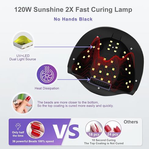 Tubasion UV Light للأظافر، أحدث 2023 مصباح LED للأشعة فوق البنفسجية سريع المعالجة بقدرة 120 وات مع 4 شاشة LCD مؤقتة، مستشعر تلقائي، مساحة كبيرة محمولة. ضوء أظافر احترافي لطلاء الأظافر الجل في صالون المنزل in Kuwait