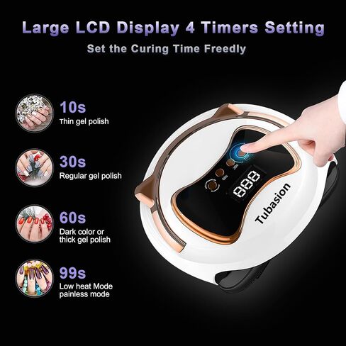 Tubasion UV Light للأظافر، أحدث 2023 مصباح LED للأشعة فوق البنفسجية سريع المعالجة بقدرة 120 وات مع 4 شاشة LCD مؤقتة، مستشعر تلقائي، مساحة كبيرة محمولة. ضوء أظافر احترافي لطلاء الأظافر الجل في صالون المنزل in Kuwait