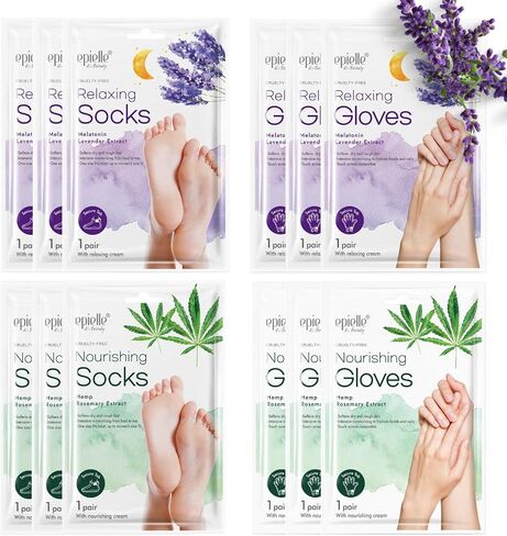 New Epielle Relaxing and Nourishing Lavender Socks and Gloves | Moisturizing and Relaxing Cream & Lotion | 12 Pack | Beauty Gifts | Gift Set for Women| Spa Gift for Women. Mothers Day Gifts in Kuwait