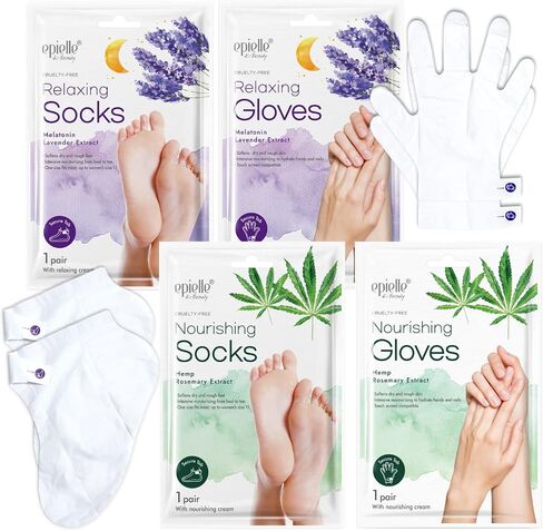 New Epielle Relaxing and Nourishing Lavender Socks and Gloves | Moisturizing and Relaxing Cream & Lotion | 12 Pack | Beauty Gifts | Gift Set for Women| Spa Gift for Women. Mothers Day Gifts in Kuwait