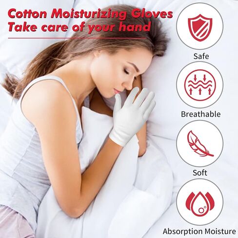 Molain 2 Pairs Moisturizing Gloves White Cotton Moisturizing Gloves for Overnight Bedtime Heal Eczema Sleeping Lotion Hand Spa Treatment Gloves Repair Rough Cracked Dry Chapped Hands Skin in Saudi Arabia