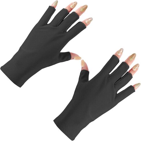Anti UV Gloves for Gel Nail Lamp, Half Finger Gloves Fingers Protection Gloves Manicure Supplies for Gel Manicure UV Light Gloves Protection for Nail Salon Outdoor Activities (Black) in Saudi Arabia