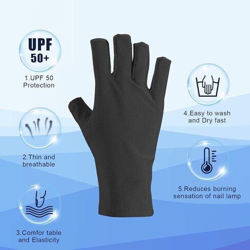 Anti UV Gloves for Gel Nail Lamp, Half Finger Gloves Fingers Protection Gloves Manicure Supplies for Gel Manicure UV Light Gloves Protection for Nail Salon Outdoor Activities (Black) in Saudi Arabia