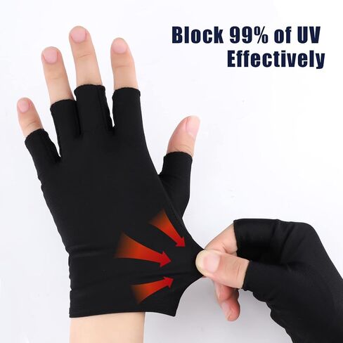 Anti UV Gloves for Gel Nail Lamp, Half Finger Gloves Fingers Protection Gloves Manicure Supplies for Gel Manicure UV Light Gloves Protection for Nail Salon Outdoor Activities (Black) in Saudi Arabia