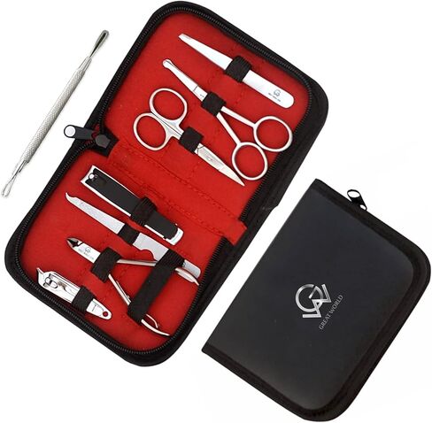 GW Manicure Set Long Life Nail Clippers Pedicure Kit J2 Stainless Steel Nail Care Kit Manicure Kit Professional Grooming Kit Sharp Nail Cutter Tools w/Elegant Travel Bag Bonus Black Head Skin Remover in Saudi Arabia
