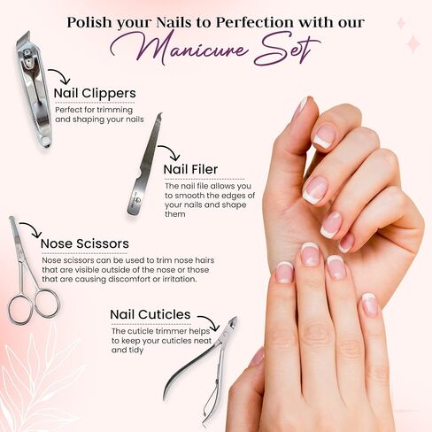 GW Manicure Set Long Life Nail Clippers Pedicure Kit J2 Stainless Steel Nail Care Kit Manicure Kit Professional Grooming Kit Sharp Nail Cutter Tools w/Elegant Travel Bag Bonus Black Head Skin Remover in Saudi Arabia