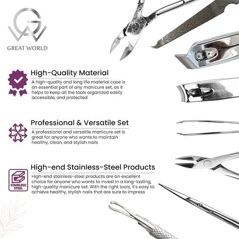 GW Manicure Set Long Life Nail Clippers Pedicure Kit J2 Stainless Steel Nail Care Kit Manicure Kit Professional Grooming Kit Sharp Nail Cutter Tools w/Elegant Travel Bag Bonus Black Head Skin Remover in Saudi Arabia