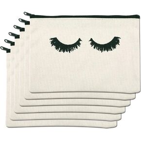 PHOGARY 6PCS Canvas Makeup Pouch, Cosmetic Bag Bulk Travel Make Up Pouch Toiletry Case with Zippered Pocket for Women (Eyelash Pattern) Cream