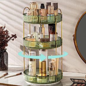 منظم مكياج دوار من بيلي من أجل فانيتي 3 طبقات، صندوق تخزين مكياج بسعة كبيرة، حامل مكياج الحمام، مناسب لمستحضرات التجميل والعطور والعناية بالبشرة وفرش المكياج وأحمر الشفاه (3 طبقات، أخضر) in Kuwait