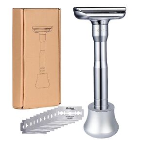 Safety Razor Men's Safety Razors Double-Edged Shaver 8 Speed Adjustable Sharpness With 10 Replaceable Blades Manual Shaving （Silver) in Kuwait