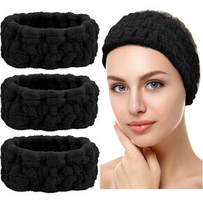Chuangdi 3 Pieces Spa Facial Headband for Makeup and Washing Face Terry Cloth Hairband Yoga Sports Shower Facial Elastic Head Band Wrap for Women(Black) in Kuwait
