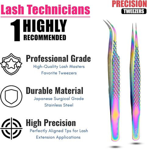 My Lash Tools Fiber Tip Eyelash Tweezers for Extensions Pro Volume, Isolation & Classic False Lashes Stainless Steel Straight and Curved Tips Set (2 Pieces, 1) (CEC-TWEEZERSSETSBLK) in Saudi Arabia