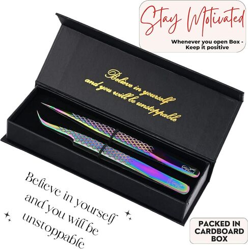 My Lash Tools Fiber Tip Eyelash Tweezers for Extensions Pro Volume, Isolation & Classic False Lashes Stainless Steel Straight and Curved Tips Set (2 Pieces, 1) (CEC-TWEEZERSSETSBLK) in Saudi Arabia