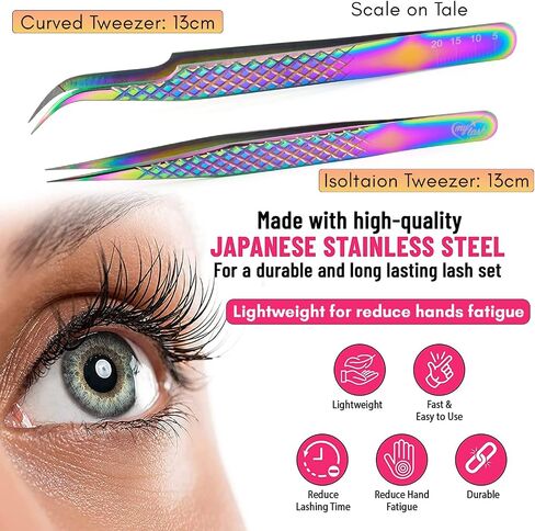 My Lash Tools Fiber Tip Eyelash Tweezers for Extensions Pro Volume, Isolation & Classic False Lashes Stainless Steel Straight and Curved Tips Set (2 Pieces, 1) (CEC-TWEEZERSSETSBLK) in Saudi Arabia