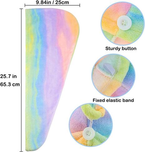 NAIHOD Hair Towel Wrap for Women Girls Hair Turbans for Wet Hair Dry Towel Cap Rainbow Tie Dye Microfiber Strong Water Absorbent Magic Quick Dry Hair Hat for Long Thick Curly Wavy Hair in Saudi Arabia