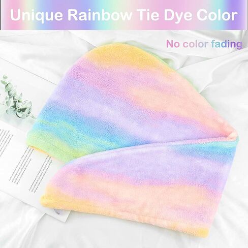 NAIHOD Hair Towel Wrap for Women Girls Hair Turbans for Wet Hair Dry Towel Cap Rainbow Tie Dye Microfiber Strong Water Absorbent Magic Quick Dry Hair Hat for Long Thick Curly Wavy Hair in Saudi Arabia
