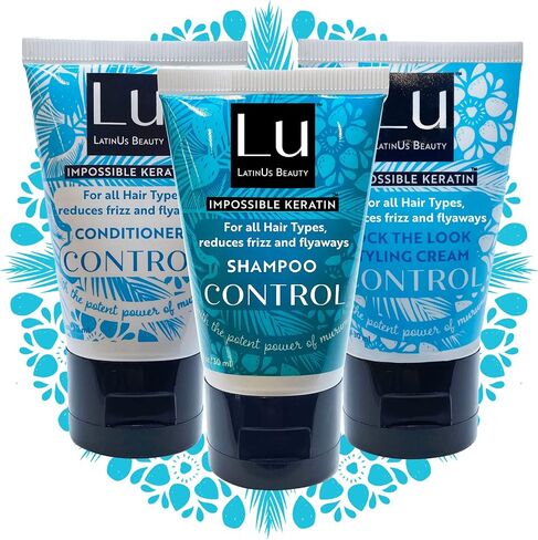 LATINUS BEAUTY CONTROL Travel Size Anti-Frizz Vegan Keratin Hair Collection: Natural Murumuru Butter Shampoo + Conditioner + Styling Cream for All Hair Types (1oz each), Reduces Frizz and Flyaways in Saudi Arabia