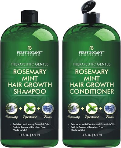 First Botany Biotin Shampoo Conditioner Set - An Anti Hair Loss Set Thickening formula For Hair Regrowth, Anti Thinning Sulfate Free For Men & Women Anti Dandruff Treatment 16 oz x 2 (Rosemary Mint) in Kuwait