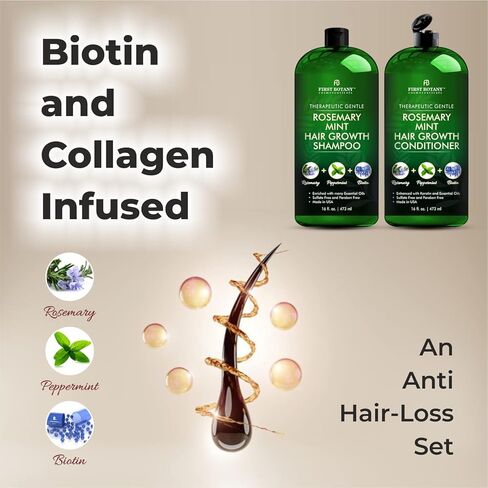 First Botany Biotin Shampoo Conditioner Set - An Anti Hair Loss Set Thickening formula For Hair Regrowth, Anti Thinning Sulfate Free For Men & Women Anti Dandruff Treatment 16 oz x 2 (Rosemary Mint) in Kuwait