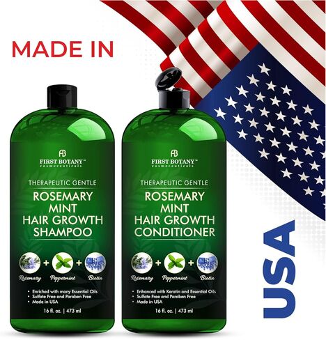 First Botany Biotin Shampoo Conditioner Set - An Anti Hair Loss Set Thickening formula For Hair Regrowth, Anti Thinning Sulfate Free For Men & Women Anti Dandruff Treatment 16 oz x 2 (Rosemary Mint) in Kuwait