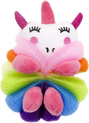 Cute Loofah Fun Colorful Cartoon Design Mesh Pouf 7" x 4" Shower Bath, Sponge Body Scrubber, Washing Ball for Kids Toddlers Adults by Awesome Aquatic (Blue Shark) in Saudi Arabia