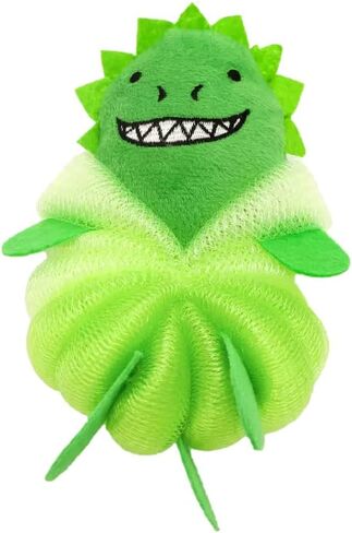 Cute Loofah Fun Colorful Cartoon Design Mesh Pouf 7" x 4" Shower Bath, Sponge Body Scrubber, Washing Ball for Kids Toddlers Adults by Awesome Aquatic (Blue Shark) in Saudi Arabia
