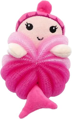 Cute Loofah Fun Colorful Cartoon Design Mesh Pouf 7" x 4" Shower Bath, Sponge Body Scrubber, Washing Ball for Kids Toddlers Adults by Awesome Aquatic (Blue Shark) in Saudi Arabia