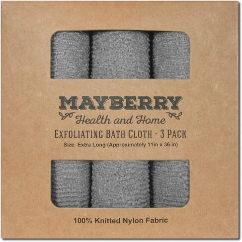 Extra Long (36 Inches) Exfoliating Bath Cloth (3 Pack) Gray Nylon Bath Towel, Stitching on All Sides for Added Durability in Saudi Arabia