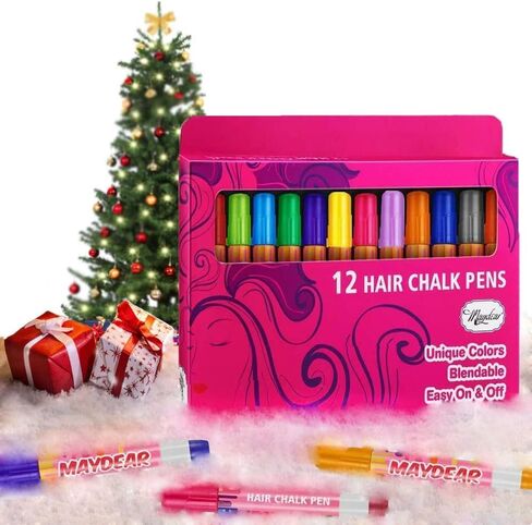 أقلام طباشير للشعر من مايدير هير 12 لونًا مؤقتًا لصبغ الشعر، غير سام وآمن للأطفال، هدية رائعة لأعياد الميلاد للبنات in Kuwait