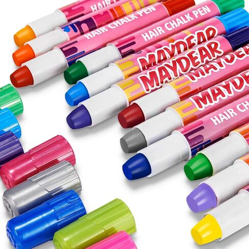 أقلام طباشير للشعر من مايدير هير 12 لونًا مؤقتًا لصبغ الشعر، غير سام وآمن للأطفال، هدية رائعة لأعياد الميلاد للبنات in Kuwait