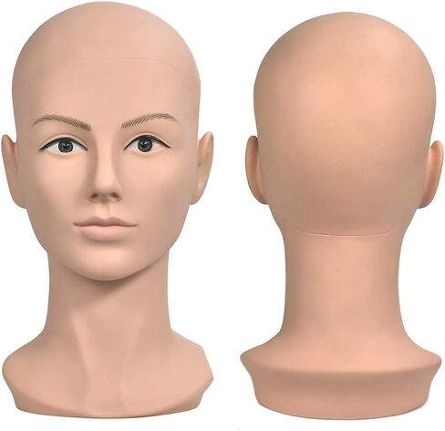 ErSiMan Female Life Size Bald Mannequin Head Professional Cosmetology for Wig Making, Display wigs, eyeglasses, hairs, T pins,with Free Clamp in Saudi Arabia