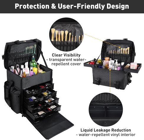 YANKI 2 in 1 Nylon Rolling Makeup Case with Wheels Travel Cosmetic Cases Detachable Professional Rolling Trolley Makeup Travel Case Oxford Vanity Portable Makeup Artist Organizer Box in Saudi Arabia