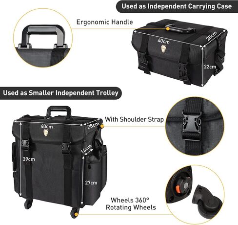 YANKI 2 in 1 Nylon Rolling Makeup Case with Wheels Travel Cosmetic Cases Detachable Professional Rolling Trolley Makeup Travel Case Oxford Vanity Portable Makeup Artist Organizer Box in Saudi Arabia