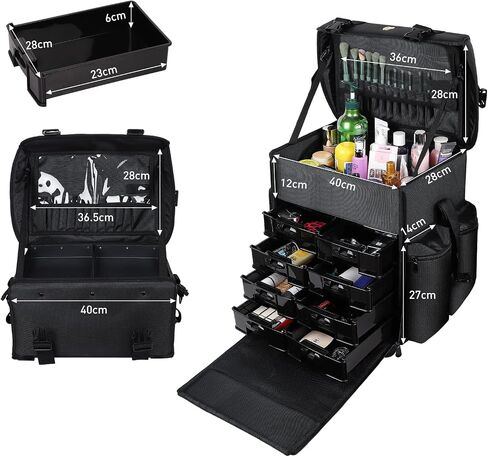 YANKI 2 in 1 Nylon Rolling Makeup Case with Wheels Travel Cosmetic Cases Detachable Professional Rolling Trolley Makeup Travel Case Oxford Vanity Portable Makeup Artist Organizer Box in Saudi Arabia