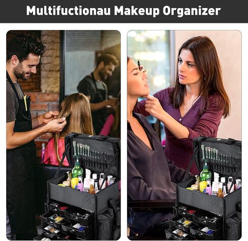 YANKI 2 in 1 Nylon Rolling Makeup Case with Wheels Travel Cosmetic Cases Detachable Professional Rolling Trolley Makeup Travel Case Oxford Vanity Portable Makeup Artist Organizer Box in Saudi Arabia