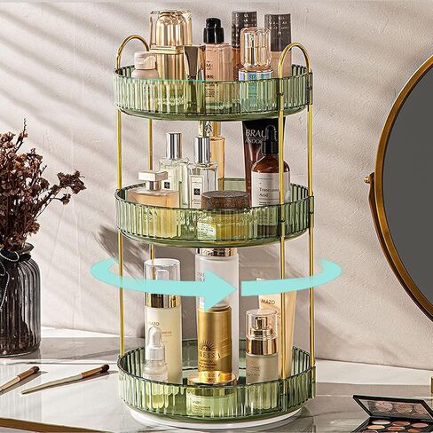 منظم مكياج دوار من بيلي من أجل فانيتي 3 طبقات، صندوق تخزين مكياج بسعة كبيرة، حامل مكياج الحمام، مناسب لمستحضرات التجميل والعطور والعناية بالبشرة وفرش المكياج وأحمر الشفاه (3 طبقات، أخضر) in Kuwait