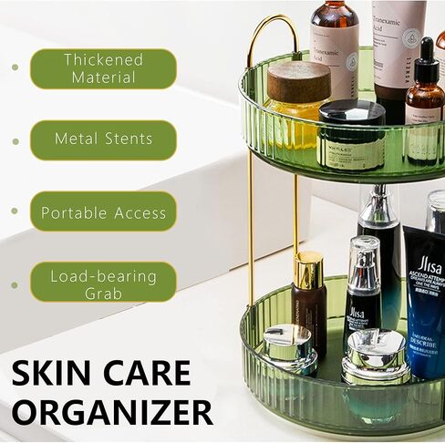 منظم مكياج دوار من بيلي من أجل فانيتي 3 طبقات، صندوق تخزين مكياج بسعة كبيرة، حامل مكياج الحمام، مناسب لمستحضرات التجميل والعطور والعناية بالبشرة وفرش المكياج وأحمر الشفاه (3 طبقات، أخضر) in Kuwait