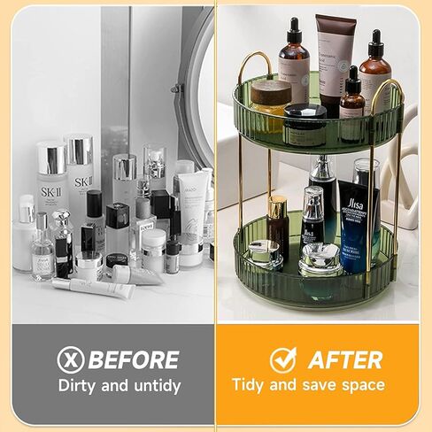 منظم مكياج دوار من بيلي من أجل فانيتي 3 طبقات، صندوق تخزين مكياج بسعة كبيرة، حامل مكياج الحمام، مناسب لمستحضرات التجميل والعطور والعناية بالبشرة وفرش المكياج وأحمر الشفاه (3 طبقات، أخضر) in Kuwait