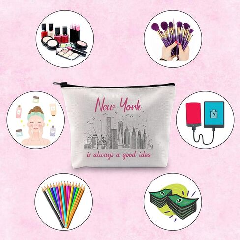 TSOTMO New York Bachelorette Party Favor New York Is Always A Good Idea New York Vacation Zipper Pouch Makeup Bag (BLK-NY) in Kuwait