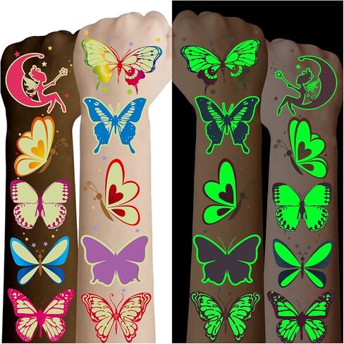 وشم مؤقت على شكل فراشات مضيئة من Cerlaza لحفلات الأطفال، ملصقات فراشات هدايا للفتيات، لوازم تزيين حفلات أعياد الميلاد على شكل أميرة الفراشة، وشم مزيف، مكياج خرافي - 40 نمطًا in Kuwait