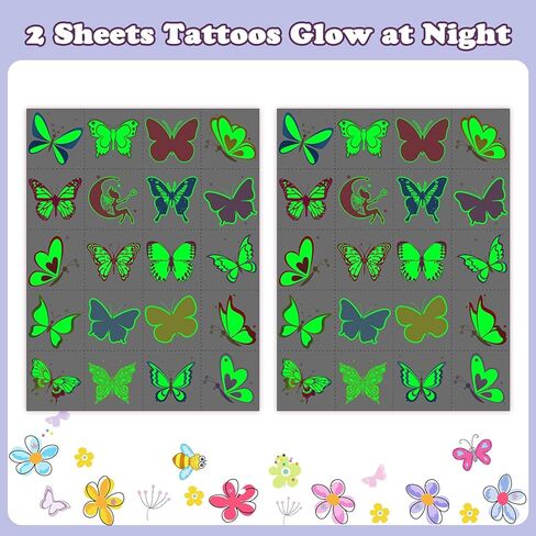 وشم مؤقت على شكل فراشات مضيئة من Cerlaza لحفلات الأطفال، ملصقات فراشات هدايا للفتيات، لوازم تزيين حفلات أعياد الميلاد على شكل أميرة الفراشة، وشم مزيف، مكياج خرافي - 40 نمطًا in Kuwait