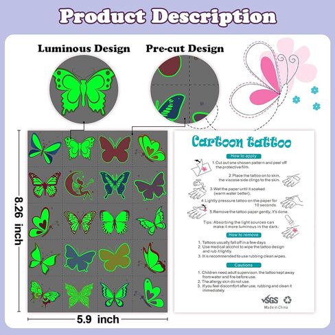 وشم مؤقت على شكل فراشات مضيئة من Cerlaza لحفلات الأطفال، ملصقات فراشات هدايا للفتيات، لوازم تزيين حفلات أعياد الميلاد على شكل أميرة الفراشة، وشم مزيف، مكياج خرافي - 40 نمطًا in Kuwait